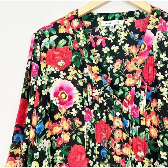 Rose + Olive Colorful Floral Popover Top Flowy Romantic Feminine Size 2X Women's - Picture 2 of 4